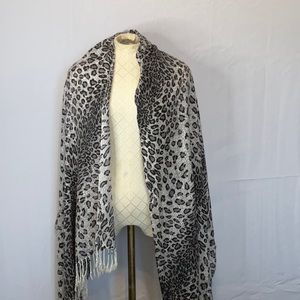 Animal Print Fringed Scarf or Wrap Like New